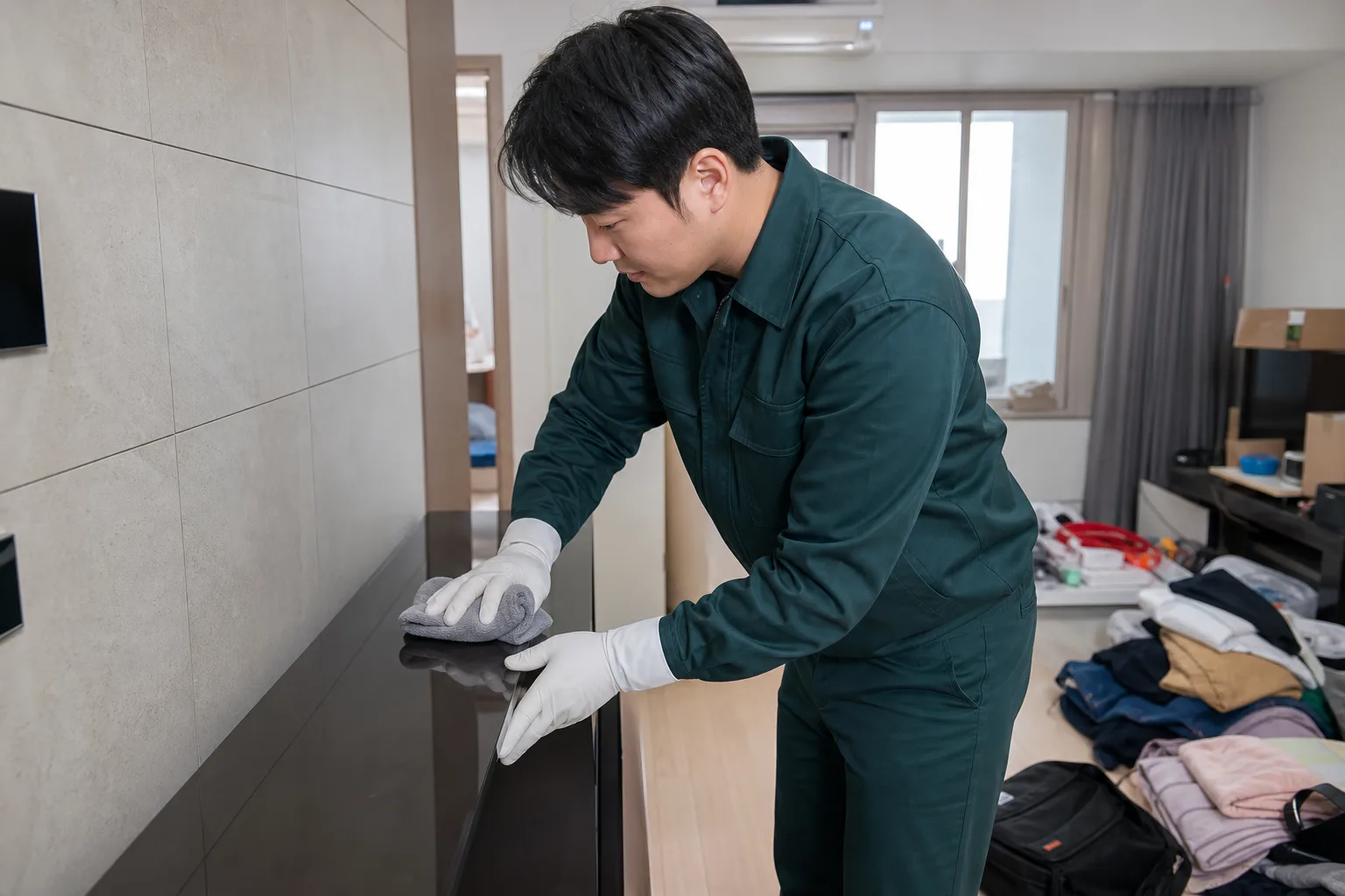 서산시 고독사 현장 정리를 진행 중인 전문 특수청소 현장 모습
